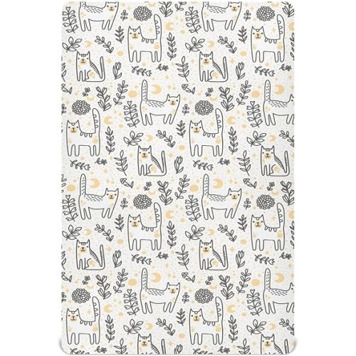 Kigai Cute Cats Plants Crib Sheets - Boys & Girls Cotton Crib Sheet for Standard Crib and Toddler Mattresses 28 X 52 Inch