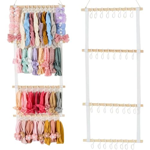Headband Holder for Baby Girl, Headband Organizer for Girls, Bow Holder for Girls Hair Bows, Newborn Accessories Storage Decor for Wall, Door or Closet in Girls Room (White04-new)