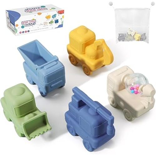 5Pcs Baby Bath Toys Silicone Bath Toys oft Squeezable & Float on Water Baby & Toddler Pool Toys Keeps Moisture Out Bathtub Toys for Babies