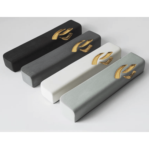 Small Ceramic Mezuzah Case with Gold by Yahalomis - (Choice of Color)
