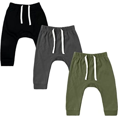 SOBOWO Newborn Baby Boy Girl 3-Pack Harem Pants Infant Baby Cotton Sport Jogger for Unisex Boys Girls 0-24 Months