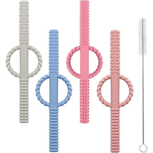 YAPROMO Baby Teething Chewy Tubes with Safe Shield,Hollow Teether Tubes for Toddlers Infants, BPA Free, Latex Free-3 Pack