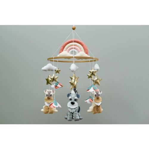 Custom puppy baby mobile - Schnauzers crib mobile - Dog nursery hanging decor