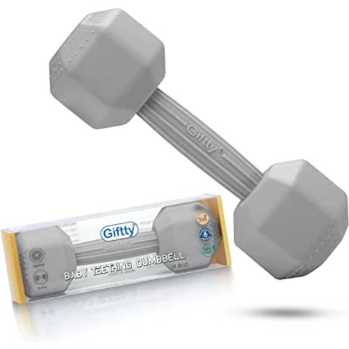 Baby Dumbbell Toy - Silicone Infant Rattle Teething Toy Teether Toddler Sensory Toy Durable Safe Exercises Workout Weight - Great Gift for Girls and Boys (1pcs 4.8oz - Gray)