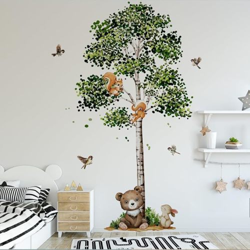 Birch Tree Wall Decals Bird Forest Wall Stickers Peel and Stick Wall Decal Living Room Baby Nursery Bedroom Kids Room Wall Decor (Birch Tree)