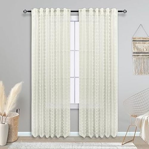 KOUFALL Farmhouse Curtains for Living Room Bedroom 84 Inches Long,Cream Sheer Curtains Drapes 84 Inch Length 2 Panels Set,Off White Ivory Colored