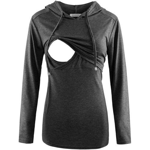 GINKANA Women's Nursing Hoodie Sweatshirt Long Sleeves Breastfeeding Maternity Tops Casual Clothes