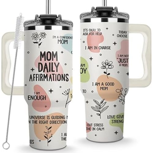 Mothers Day Gifts for Mom, Mom Daily Affirmations Tumbler 40Oz – Gift for Mom's Birthday, Expecting Moms Present, Momma Gifts from Daughters, Sons, Kids, Inspirational Mama Mug, New Mommy Cup