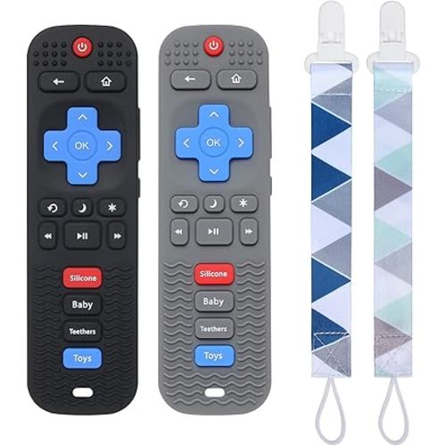 2 Pack Silicone Baby Teething Toys, Remote Control Shape Teething Toys for Babies 6-12 Months, BPA Free, Soft and Textured Teether Relief Soothe Gums Baby Chew Toys