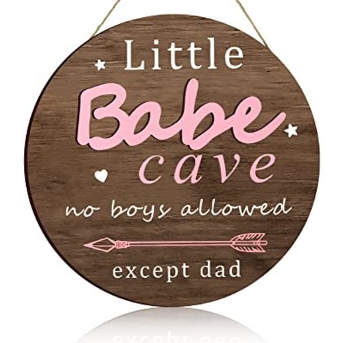 Little Babe Cave Door Sign Wood Baby Girl Nursery Decor Little Girl Nursery Room Wall Art for Bedroom Living Room Hanging Rustic Woodland Decor