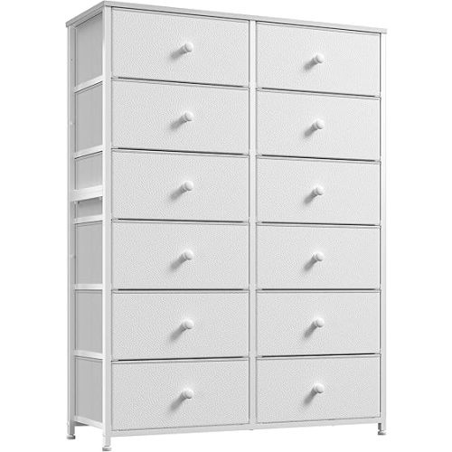 12 Drawers Dresser for Bedroom, 52.2''H White Tall Dresser for Closet, Dressers & Chests of Drawers with Wooden Tabletop, Metal Frame, Dressers for Bedroom, Hallway,Closet, White
