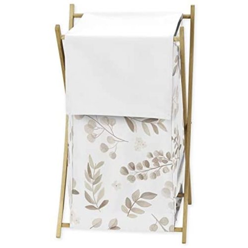 Sweet Jojo Designs Floral Leaf Baby Kid Clothes Laundry Hamper - Ivory Cream Beige Taupe and White Gender Neutral Boho Watercolor Botanical Flower Woodland Tropical Garden