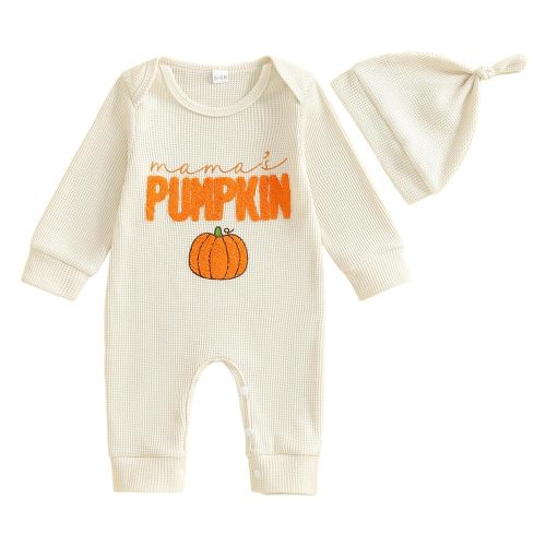 Ledy Champswiin 2Pcs Neutral Outfits Newborn Baby Boy Girl Pumpkin Romper Jumpsuit My 1st Halloween Clothes with Hat