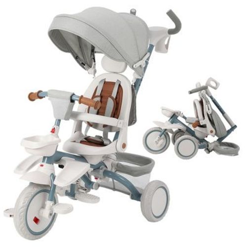 Baby Tricycle, 7 in 1 Folding Toddler Tricycle w/Removable Adjustable Push Handle