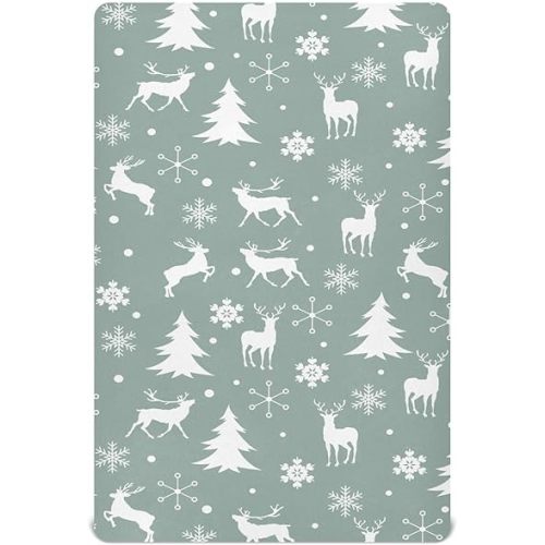 Fitted Crib Sheets Christmas Xmas Deer Snowflake Stretchy Portable Playard Sheets for Baby Toddler, Breathable Soft Mini Crib Mattress 52 x 28 in for Boys and Girls