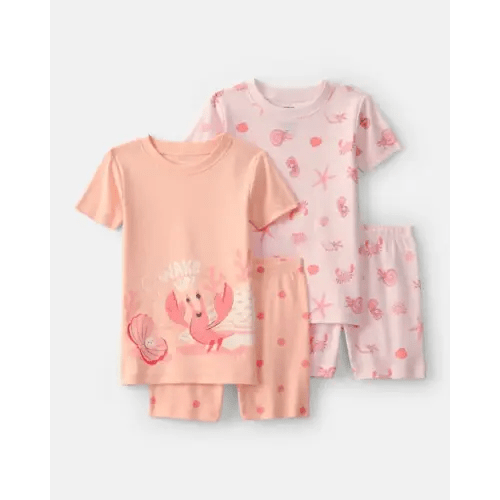 Baby Girl Seashells 100% Cotton Short-Sleeve Snug Fit 4-Piece Pajama Set - Pink/Orange | Carter's
