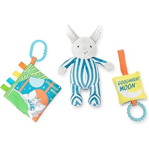KIDS PREFERRED Good Night Moon - 3 Piece Gift Set with Stuffed Animal Bunny Rabbit Plush and Activity Toys for Babies and Toddlers