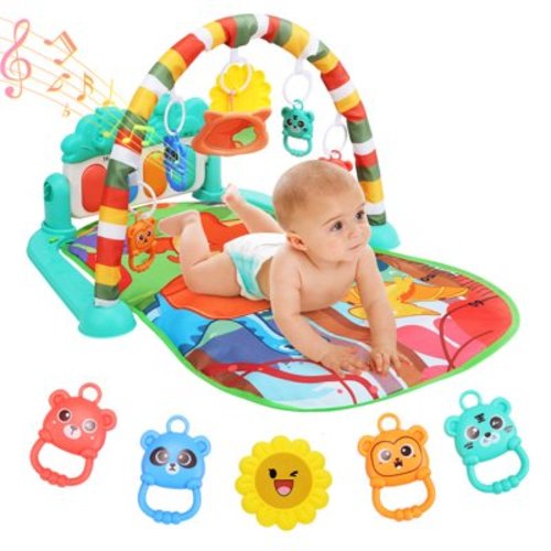 JoyStone Baby Gym Mat with Piano & Lights, Activity Tummy Time Mat for 0-12 Months, Green