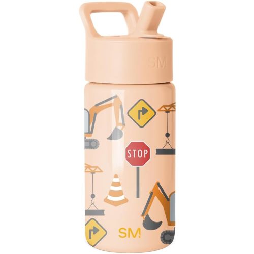 Simple Modern Kids Water Bottle with Straw Lid | 14oz Insulated Stainless Steel Kids Tumbler & Spill Proof Toddler Cup for School, Girls, Boys | Summit | Construction Zone