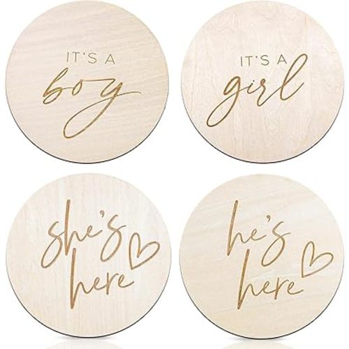 2pcs Its a Boy He's Here Wooden Sign & Its a Girl She' Here, Wooden Boy or Girl Announcement, Birth Announcement Sign for Hospital, He or She Photography Prop