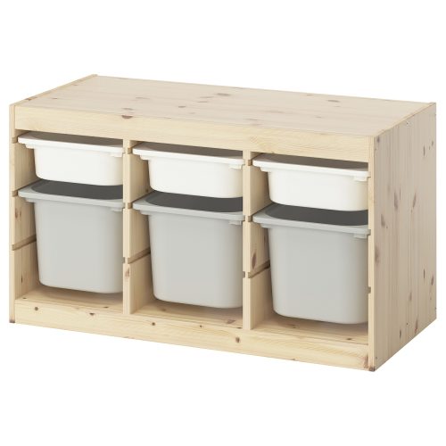 TROFAST Storage combination with boxes - light white stained pine white/gray 93x44x52 cm (36 5/8x17 3/8x20 1/2 ")
