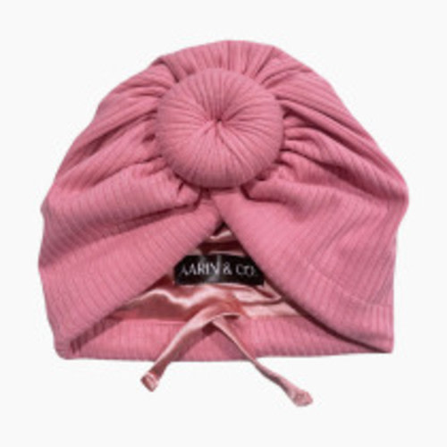 Aarin & Co. Adjustable Satin Lined Turban - Mauve, 0-3 M