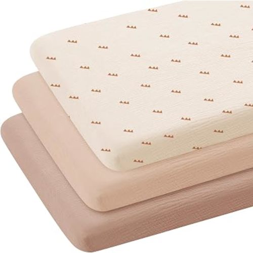 lulumoon Muslin Bassinet Sheets 3Pack: 33x21 Fitted for Bedside Sleeper