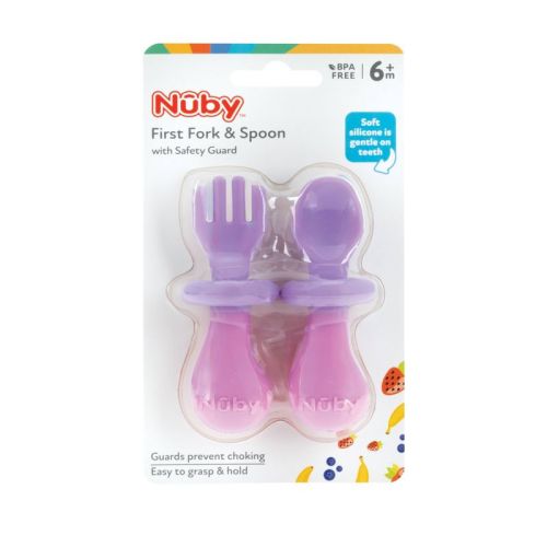 Nuby First Fork and Spoon with Safety Guards - Pink/Purple