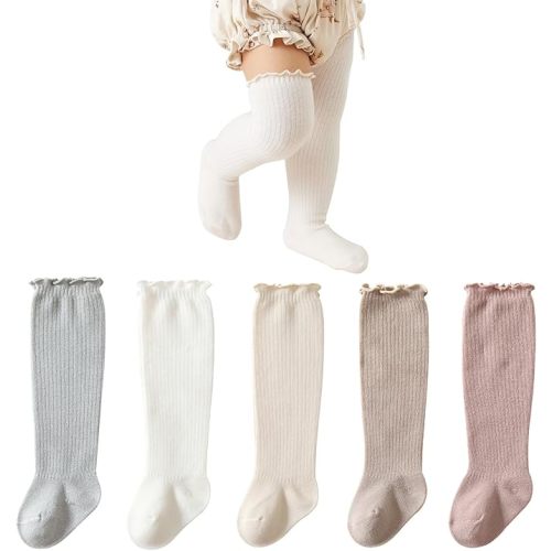 Apone Fatu Baby Girls Socks,Toddlers Ruffle Sock,Girl's Knee-High Stockings, Kids Cozy Warm Solid Color Long Socks