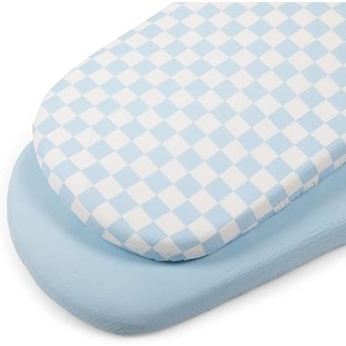 Bolton Baby Co. Fitted Muslin Bassinet Sheets (2-Pack): Ultra-Soft Boho Breathable Cotton for Baby Boys & Girls, Universal Fit for Rectangle, Oval or Hourglass Mattresses up to 32x19x3 (Sky)