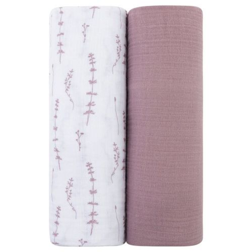Ely's & Co. Cotton Muslin Swaddle Blanket Lavender Leaf and Solid Lavender 2 Pack