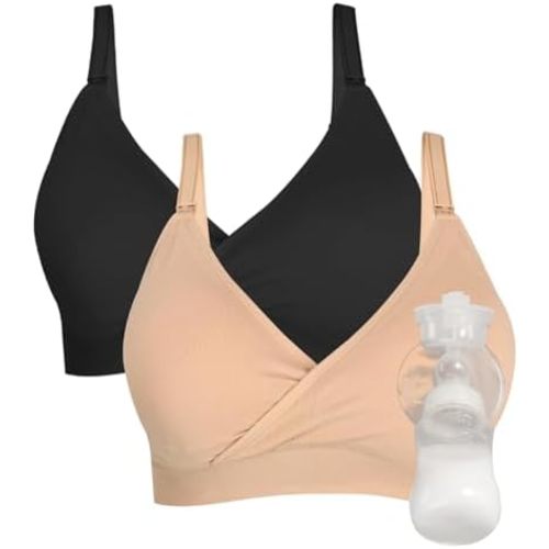 4HOW Pumping Bra Hands Free Maternity Bras for Breastfeeding Pumping and Nursing Bra in One Comfort Smooth,Great Support