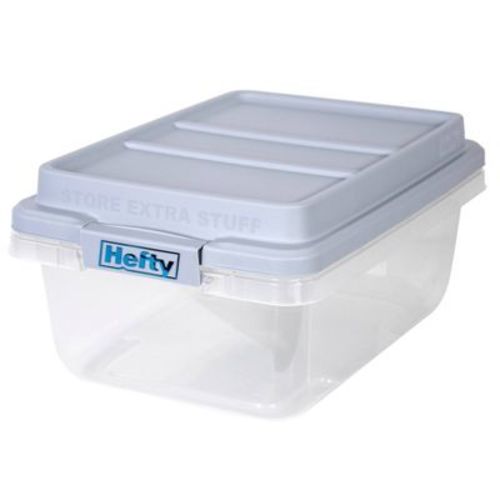 Hefty 18qt Plastic Storage Bin with Gray HI-RISE Stackable Lid: Universal Storage, Locking Handles, Snap Closure