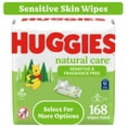 Huggies Natural Care Sensitive Baby Wipes, Unscented, 3 Pack, 168 Ct, Hypoallergenic, Dermatologist-Tested