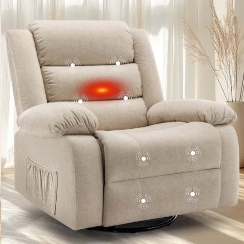 Korser Oversized Swivel Rocker Recliner Chair for Adults 40.6'' Wide for Nursery Living Room,Khaki