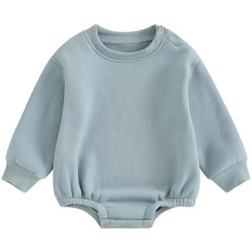 Newborn Baby Boy Girl Clothes Fleece Sweatshirt Bubble Romper Solid Oversized Thick Sweater Romper Winter Clothes