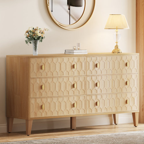 Union Rustic Layanni 6 - Drawer Dresser, Wood Double Dresser for Bedroom & Reviews | Wayfair