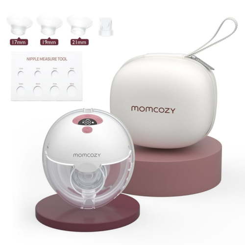 Momcozy M5 Portable Breast Pump Hands free, Wearable Breast Pump Red with Breast Pump Handbag, Red 1 Count