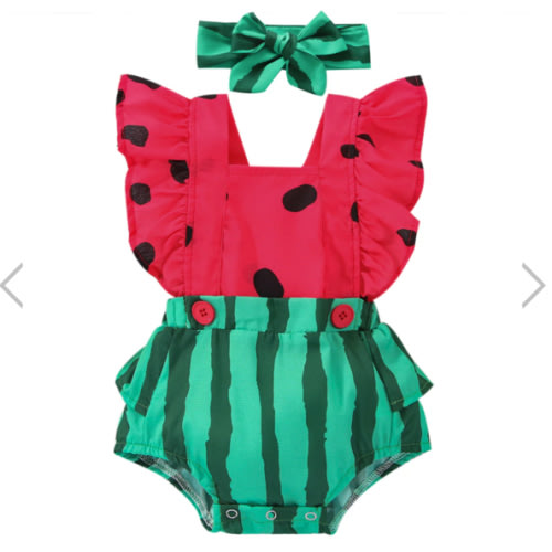 SWEET WATERMELON Romper with Headband - Hazel & Bo