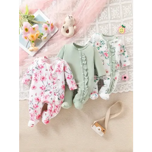 baby girl footed rompers newborns featuring print - Temu