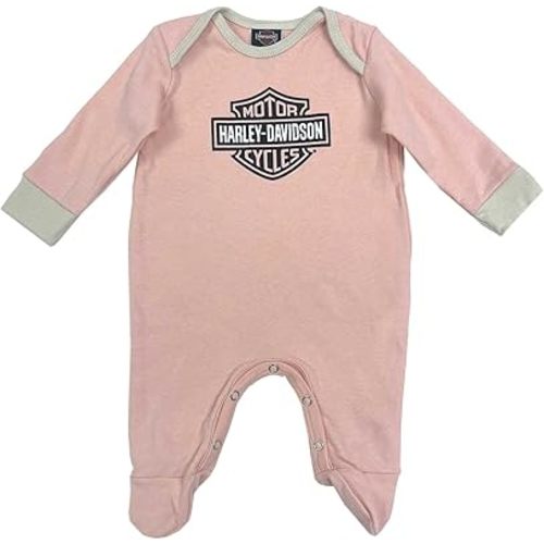 Harley-Davidson Baby Girls' Bar & Shield Logo Knit Footed Romper, Pink