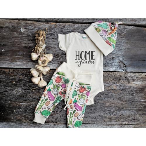 Organic baby set, Vege baby clothes, baby shower gift, Home grown, baby clothing set, coming home outfit, gardening baby, farmers market