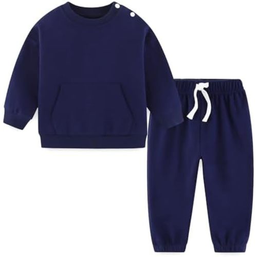 Baby and Toddler Boys 100% Cotton 2 Piece Spring Fall Winter Long Sleeve Sweatshirt and Sweatpant Jogger Pants Newborn-4T