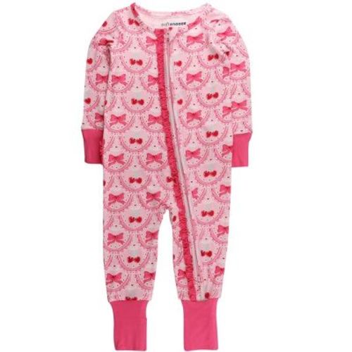 RuffleButts Baby Girls Viscose from Bamboo Convertible Ruffle One Piece Pajama - Love You Cherry Much, 3-6m