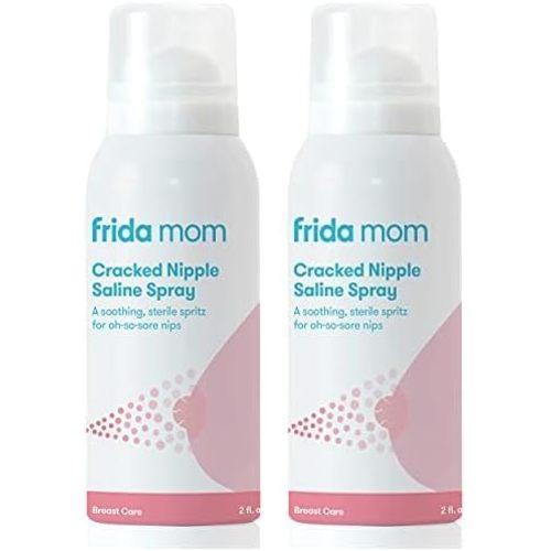 Frida Mom Cracked Nipple Soothing Spray | All-Natural Saline Spray to Heal Sore, Cracked Breastfeeding Nipples | Spray + Air-Dry | Gentle for Baby + Mom | 2 Fl oz (Pack of 2)