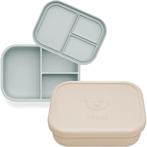 Ali+Oli Bento Box Bundle (Beige & Blue), BPA-Free, Leak-Proof, Food Grade Silicone, Durable Lunch Boxes for Kids, Ideal for School, Travel, and Picnics