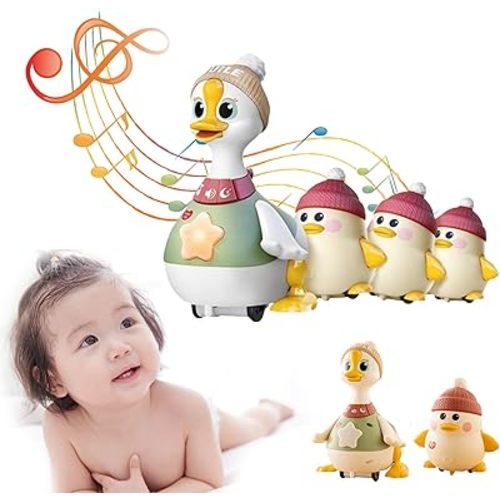 Tummy Time Duck Family Toy, Walking Duck with Baby Ducks, 3 Pack Swinging Ducks Tummy Time Toys, Light Up Crawling Toys, Tummy Time Duck Toy, Duck Tummy Time Toy, Tummy Time Ducks (1 Duck+3baby)