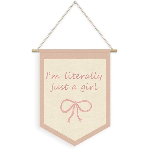 Pink Bow Decor,Coquette Pink Bow Linen Canvas Banner,I'm Literally Just A Girl,Girl Room Decor Pennant Flag Banner Hanging for Nursery Playroom Kids Toddler Bedroom Decor