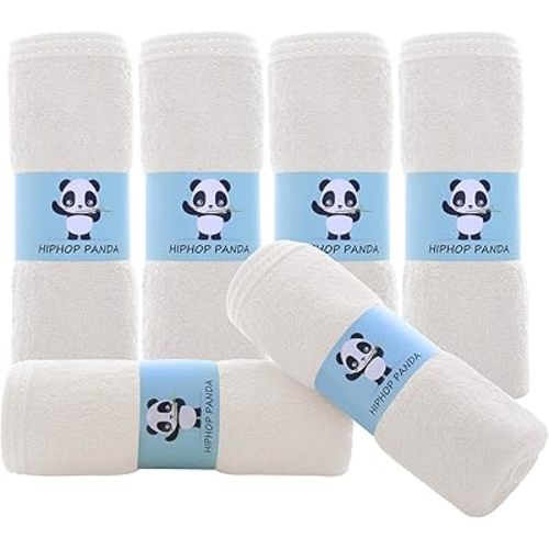 HIPHOP PANDA Baby Washcloths, Rayon Made from Bamboo - 2 Layer Ultra Soft Absorbent Newborn Bath Face Towel - Reusable Baby Wipes for Delicate Skin - Ivory, 6 Pack