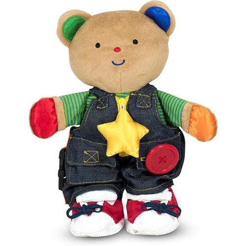 Melissa & Doug K's Kids - Teddy Wear Stuffed Bear Educational Toy - Plush Bear Zipper And Button Learning Toy for Toddlers